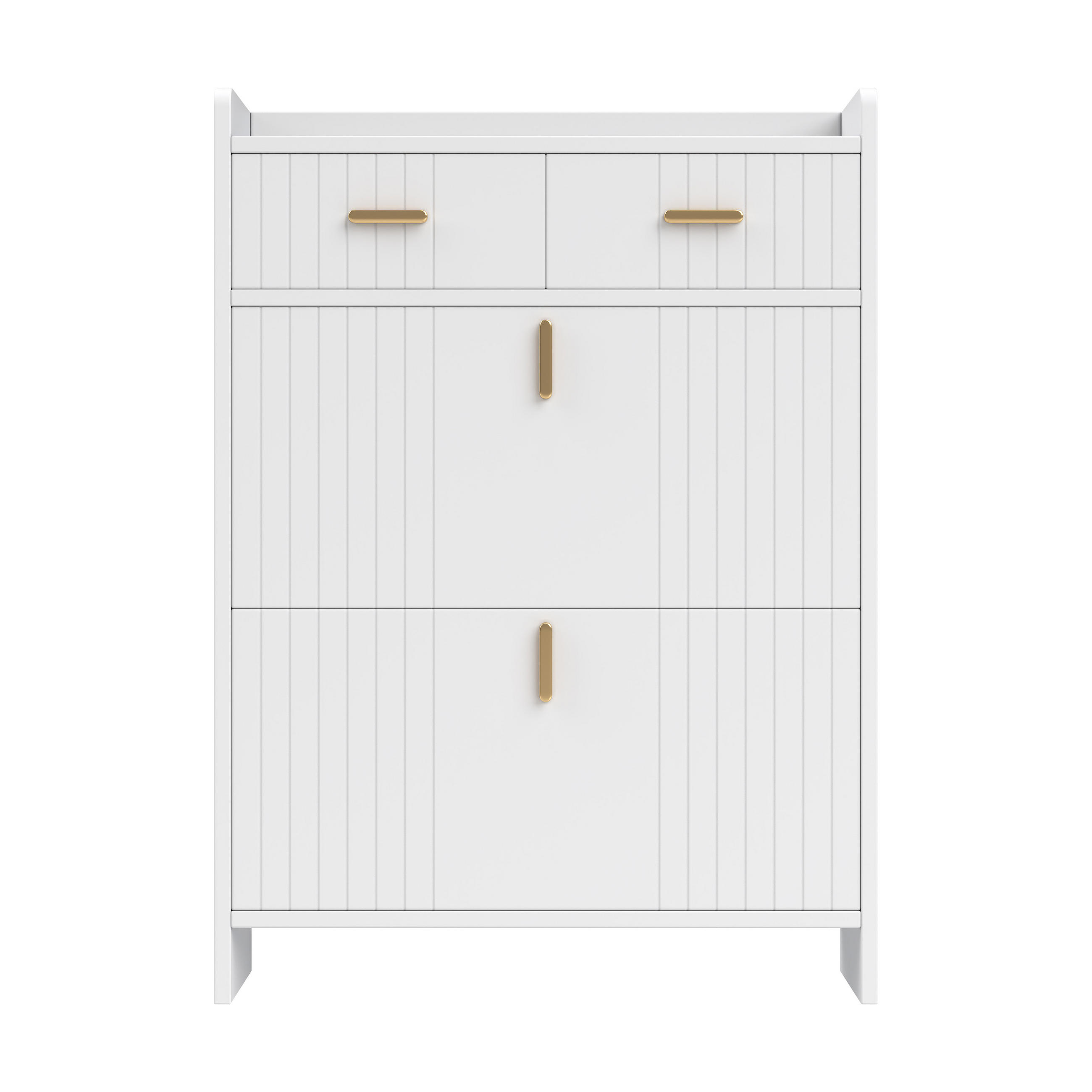 BOTNÍK úzký se 2 výklopnými přihrádkami a zásuvkami, moderní - bílá, kompozitní dřevo (75/108.5/24cm) - Urban Meuble