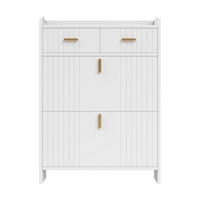 BOTNÍK úzký se 2 výklopnými přihrádkami a zásuvkami, moderní - bílá, kompozitní dřevo (75/108.5/24cm) - Urban Meuble