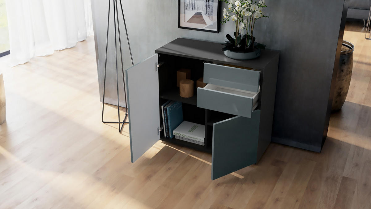 KOMMODE Ben Front in Beton Oxid Optik - Hellgrau, Holzwerkstoff (79/74/36cm) - Vladon