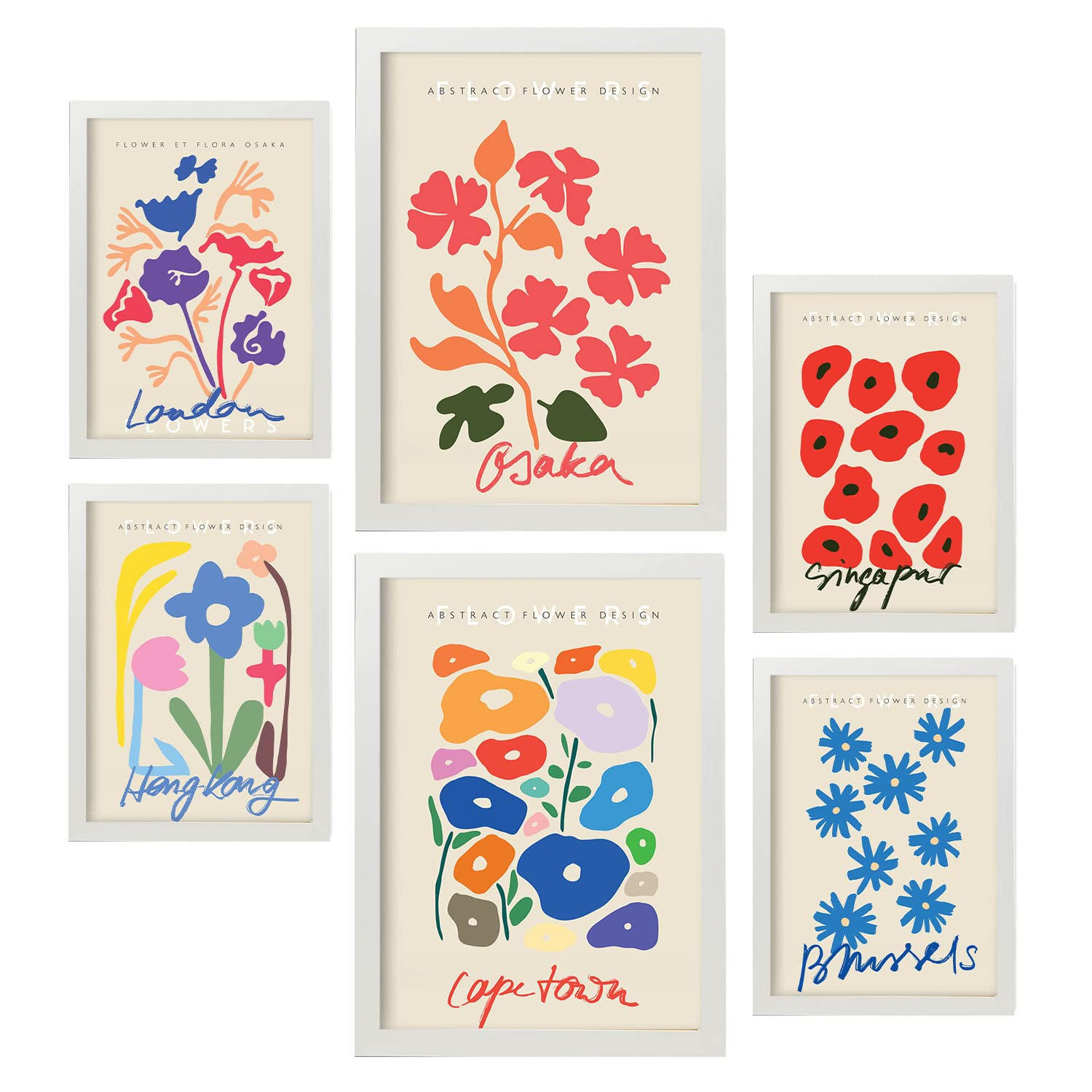 POSTER Set Mit 6 Blumen Sammlung A3 & A4 Weißer Rahmen - Weiß, Papier (29/3cm) - Nacnic