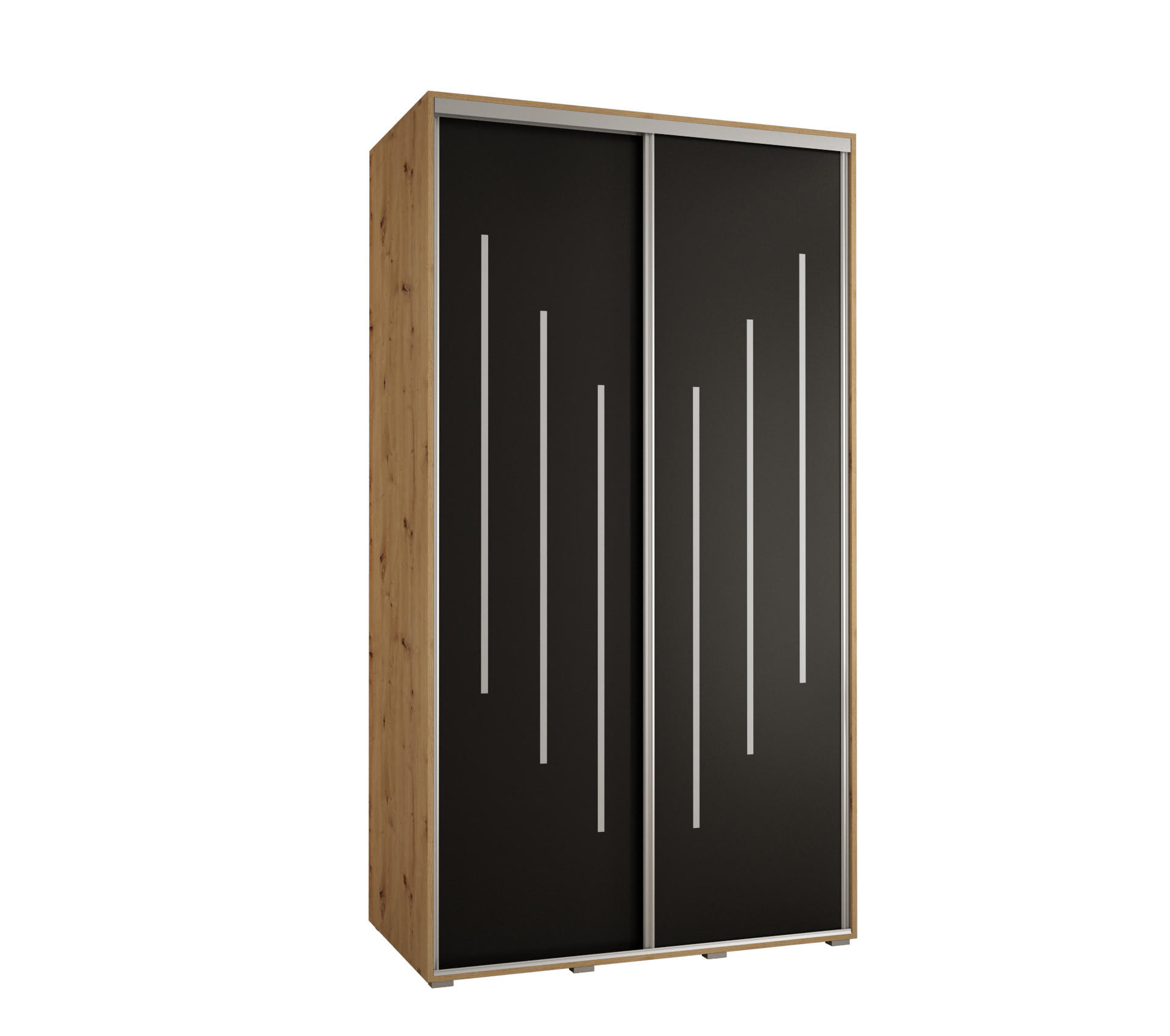Abiks Möbel Schwebetürenschrank Eiche Artisan, Schwarz, Silber 140x235x45 cm