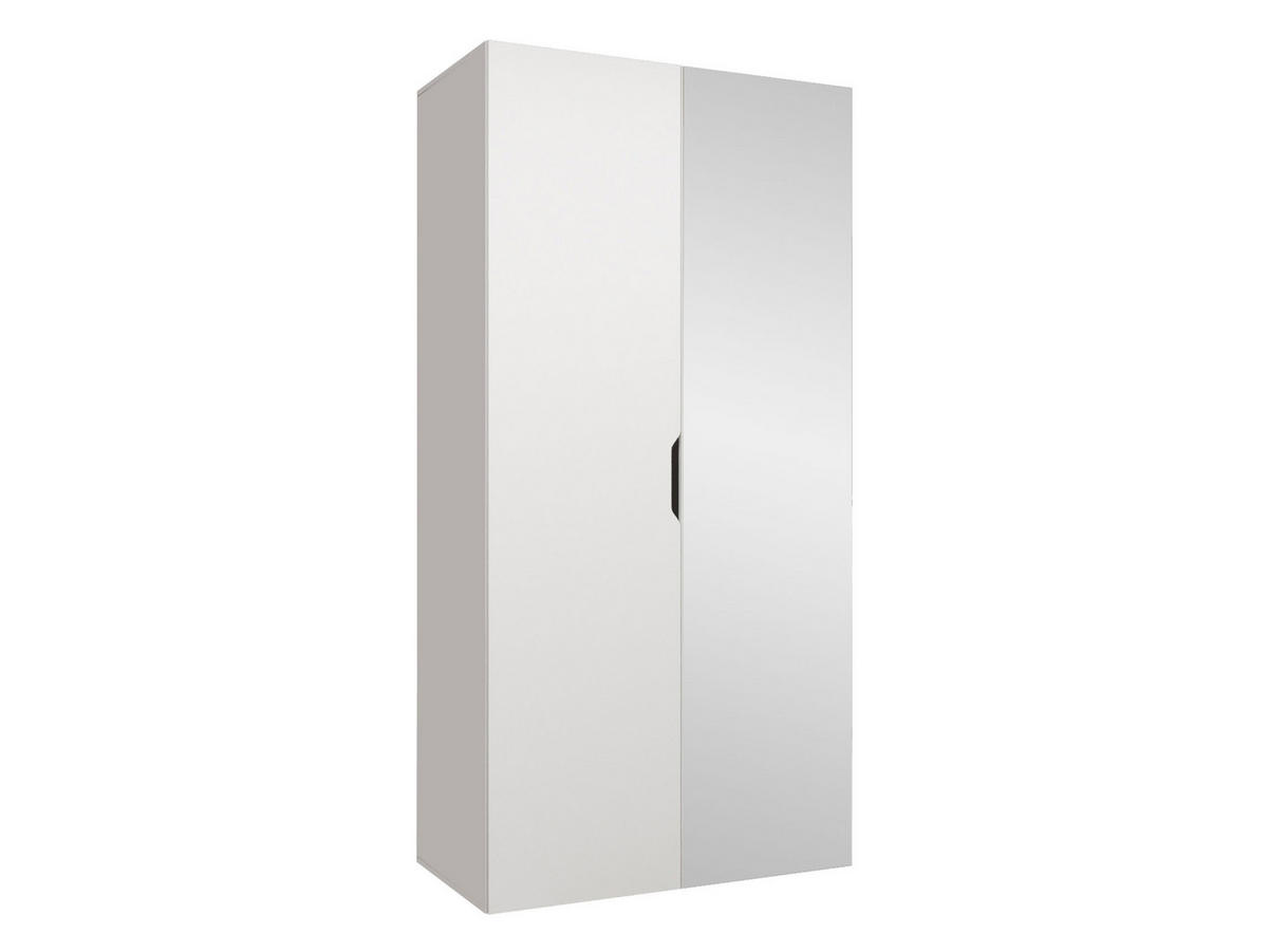 DREHTÜRENSCHRANK Malaga 100 mit Frontspiegel - Weiß, Holzwerkstoff (100/202/52cm) - MIRJAN24