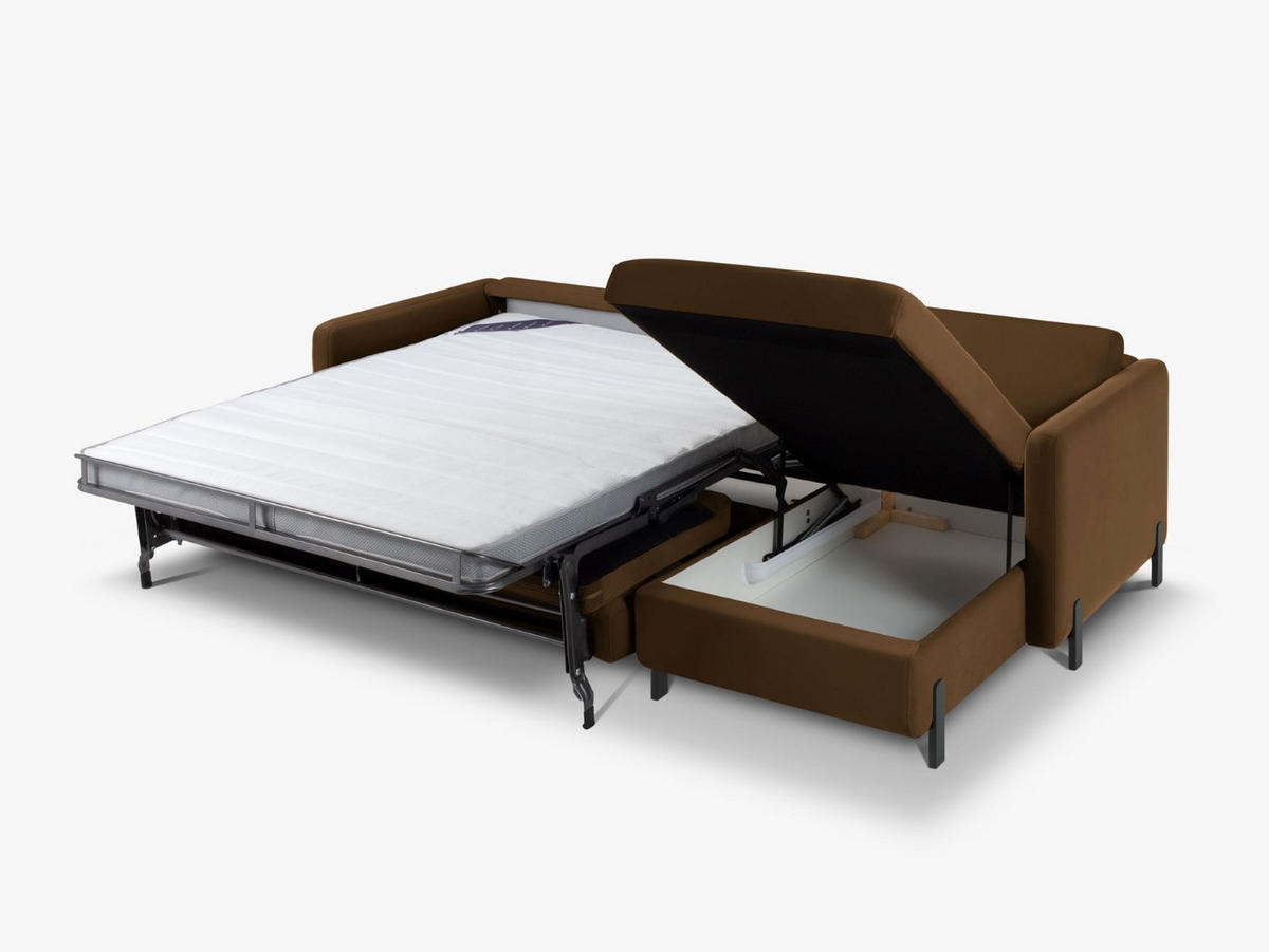 ECKSOFA ausklappbar rechts Gloria aus Samt schokolade 4 Sitzplätze - Dunkelbraun, Textil (260/170cm) - Micadoni