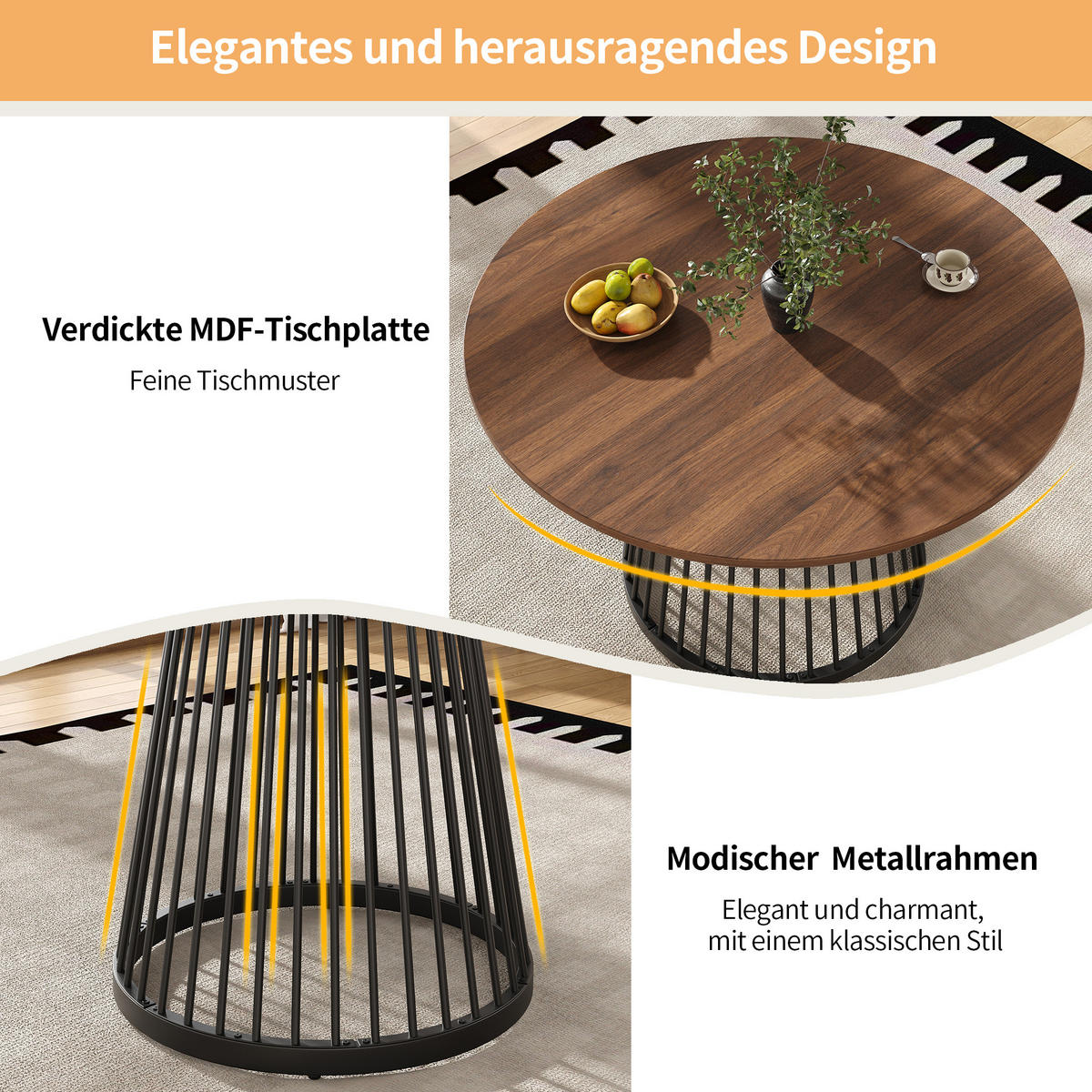 ESSTISCH, MDF Tischplatte & Metallgestell, 80/80/76 cm, Walnuss/Schwarz - Schwarz, Holzwerkstoff (80/80/76cm) - Redom