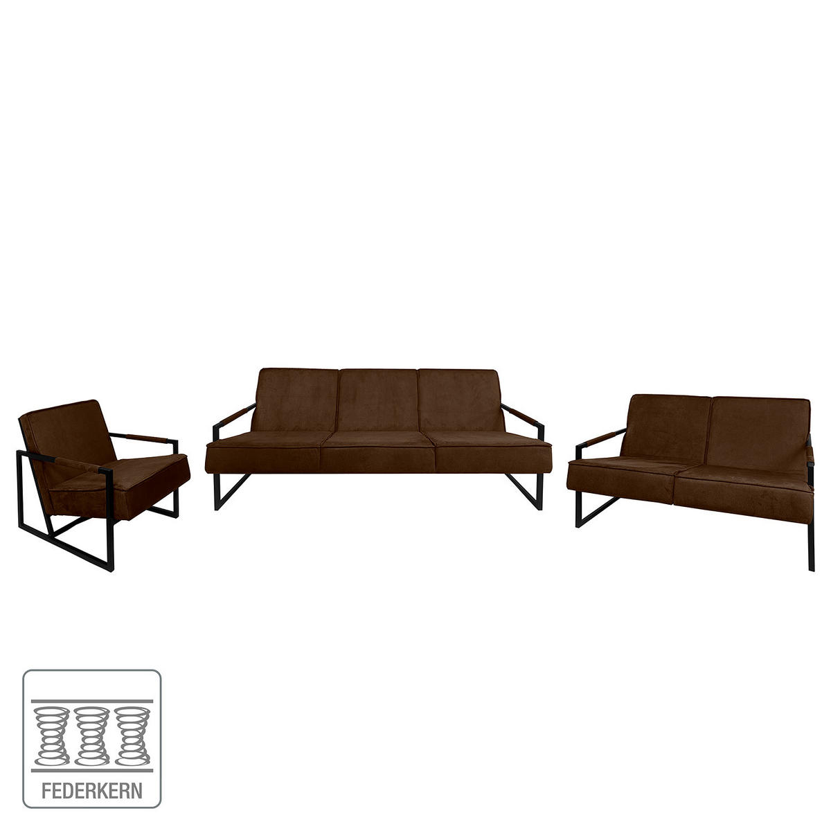 POLSTERGARNITUR (3-2-1) - Strukturstoff - Braun, Textil (1/1/1cm) - home24