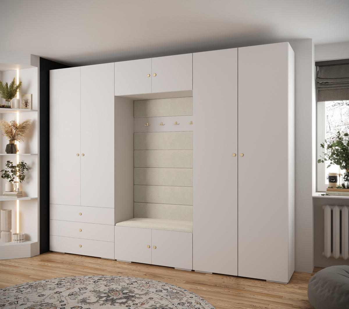 GARDEROBEN-SET 236,7/300/47 - Goldfarben/Weiß, Holz/Kunststoff (300/236.7/47cm) - Abiks Möbel