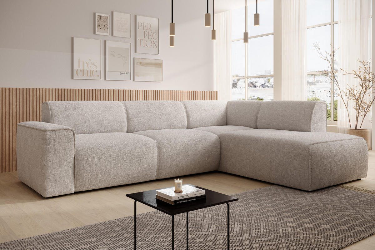 ECKSOFA L Form Didim Creme 292/220/78 cm – großes Sofa stilvoll & bequem R - Creme/Schwarz, Kunststoff/Textil (292/220cm) - AX Living