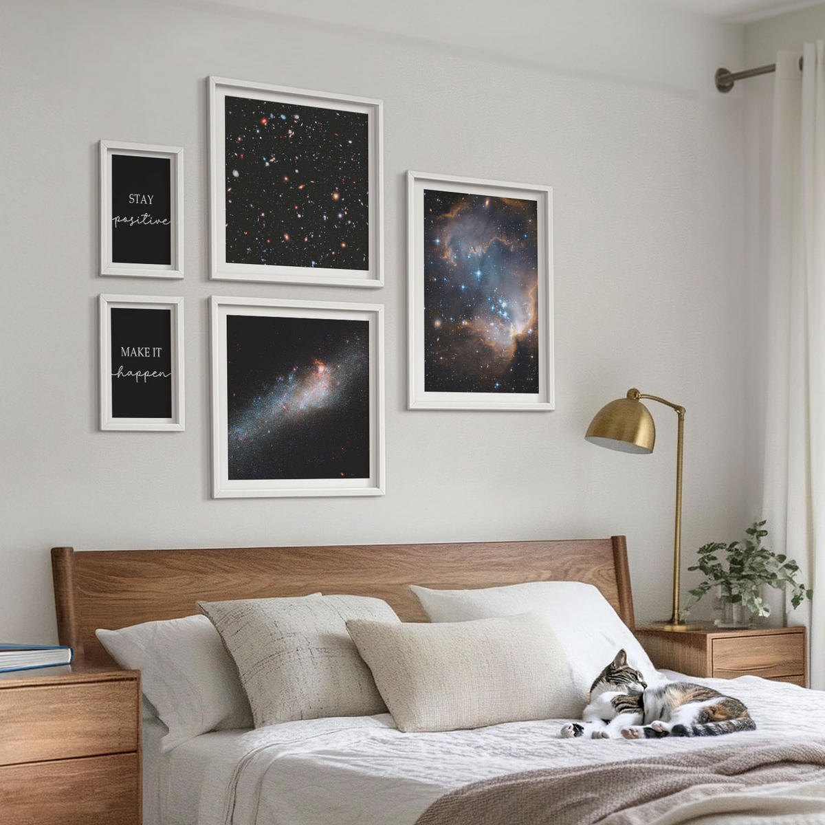 WANDBILDER 5er-Set - 50x50 cm & 20x30 cm & 40x60 cm Weißer Rahmen - Motivationsslogans Sterne Weltraum - Weiß, Kunststoff (40/60cm) - ArtPrintCave