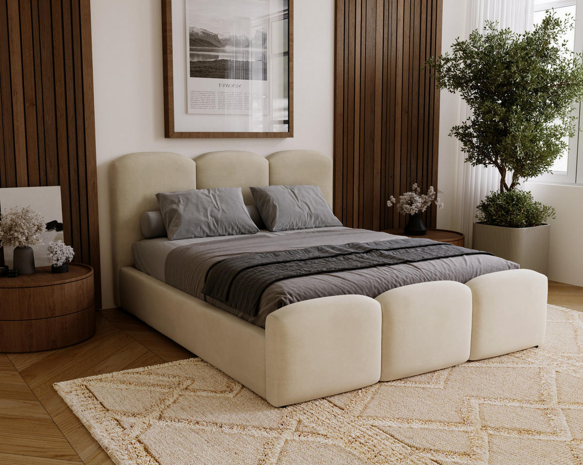 POLSTERBETT 200x200 cm Capri mit Bettkasten, Samt, Beige - Beige, Holz/Textil (200/200cm) - Emporius