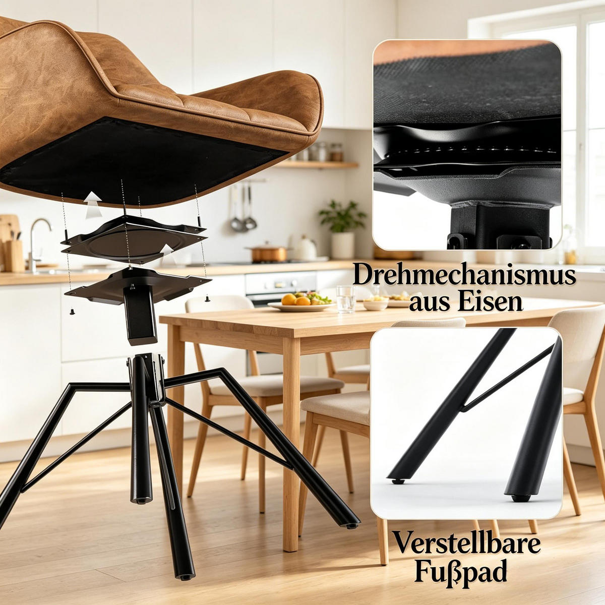 ARMLEHNSTUHL-SET DE-36126 2 Stück drehbar mit Kunstlederbezug Braun - Braun, Metall (54/82.5/57cm) - ComfortXL