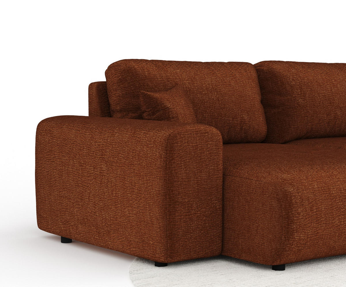 PANORAMASOFA Zanzibar Dunkelorange Chenille - Dunkelorange/Schwarz, Holz/Holzwerkstoff (325/79/144cm) - Maison de Reve