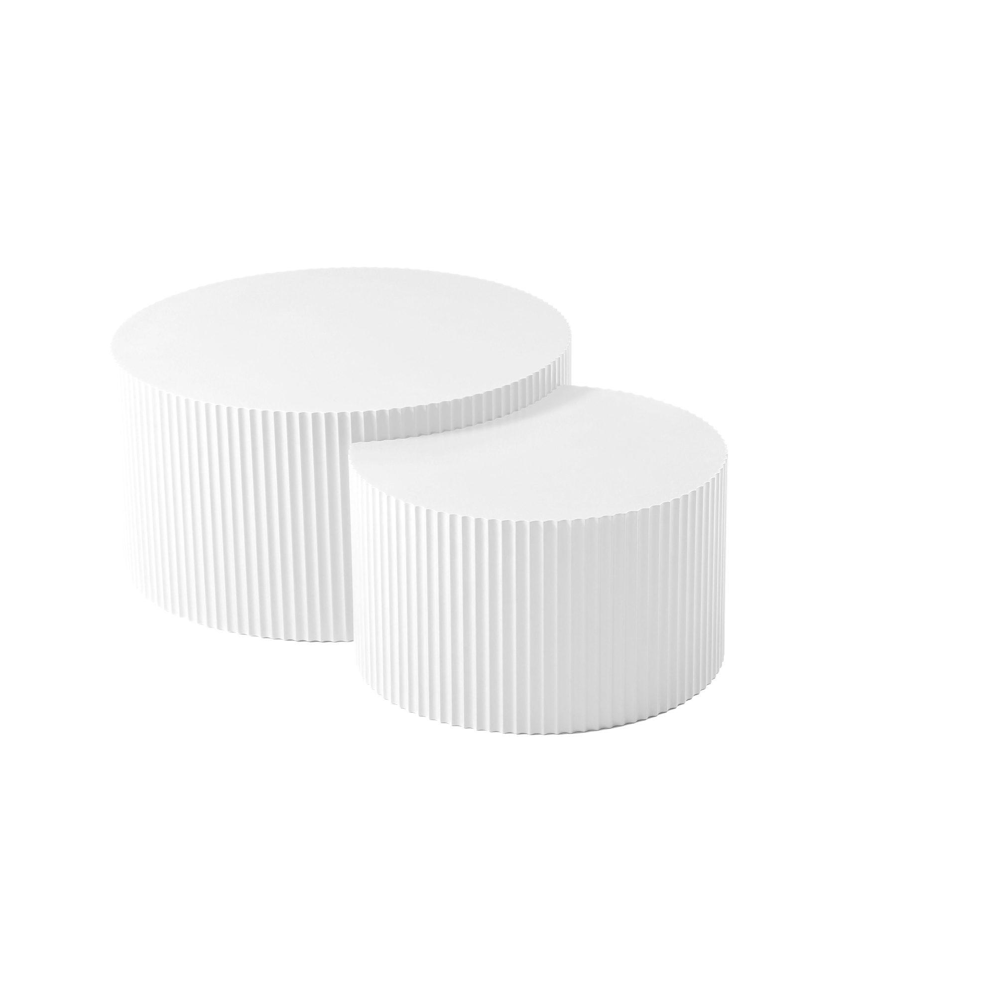 COUCHTISCH-SET 80/80/40 cm stapelbar, platzsparendes Nesting-Design mit Wellenkante, Weiß - Weiß, Holzwerkstoff (80/80/40cm) - Redom