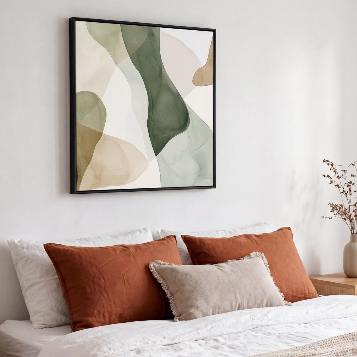 LEINWAND Bilder mit Rahmen - Japandi - Abstrakt - Grün - 50x50 - Salbeigrün, Textil (50/50cm) - MuchoWow