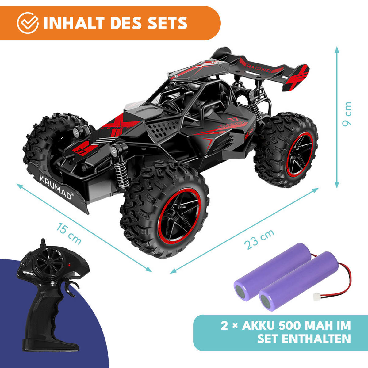 FERNGESTEUERTES AUTO RC für Kinder - Schwarz, Kunststoff (15/9/23cm) - KRUMAD