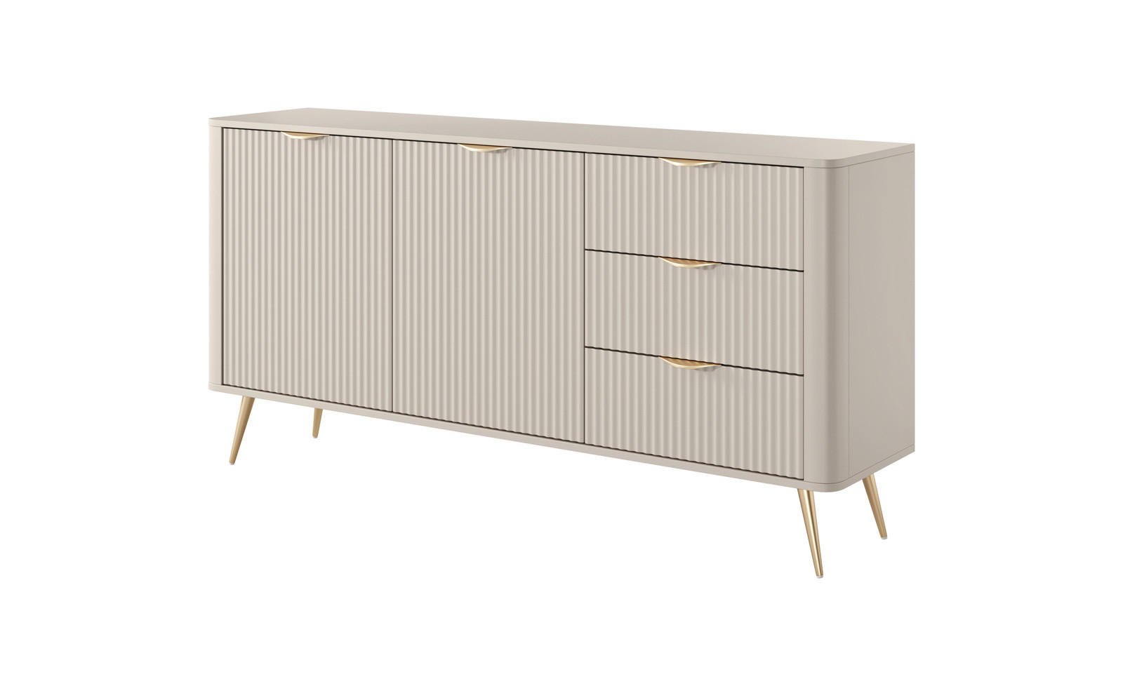 SIDEBOARD Flore 163 cm Beige / Gold - mit 3 Schubladen und 2 Türen - Riffel-Optik - Beige/Gelb, Holz/Holzwerkstoff (163/81/38cm) - Ravio