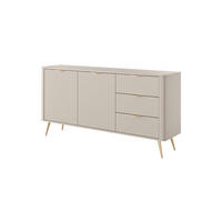 SIDEBOARD Flore 163 cm Beige / Gold - mit 3 Schubladen und 2 Türen - Riffel-Optik - Beige/Gelb, Holz/Holzwerkstoff (163/81/38cm) - Ravio