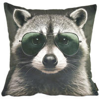 KISSENHÜLLE WASCHBÄR BILL Brille - Blaugrau, Textil (45/45cm) - Yve! decoration