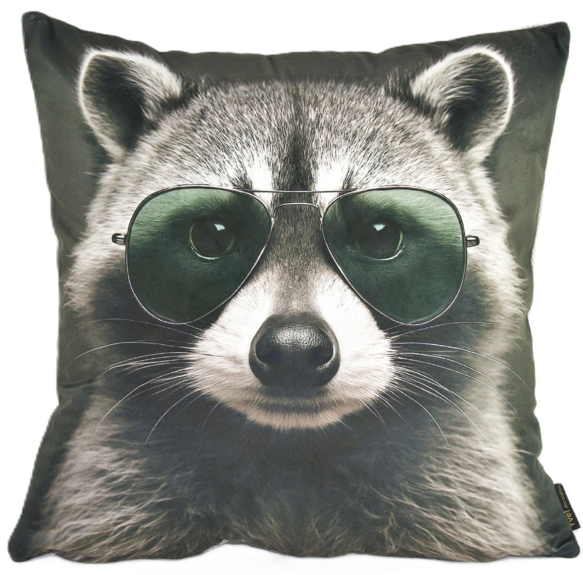 KISSENHÜLLE WASCHBÄR BILL Brille - Blaugrau, Textil (45/45cm) - Yve! decoration