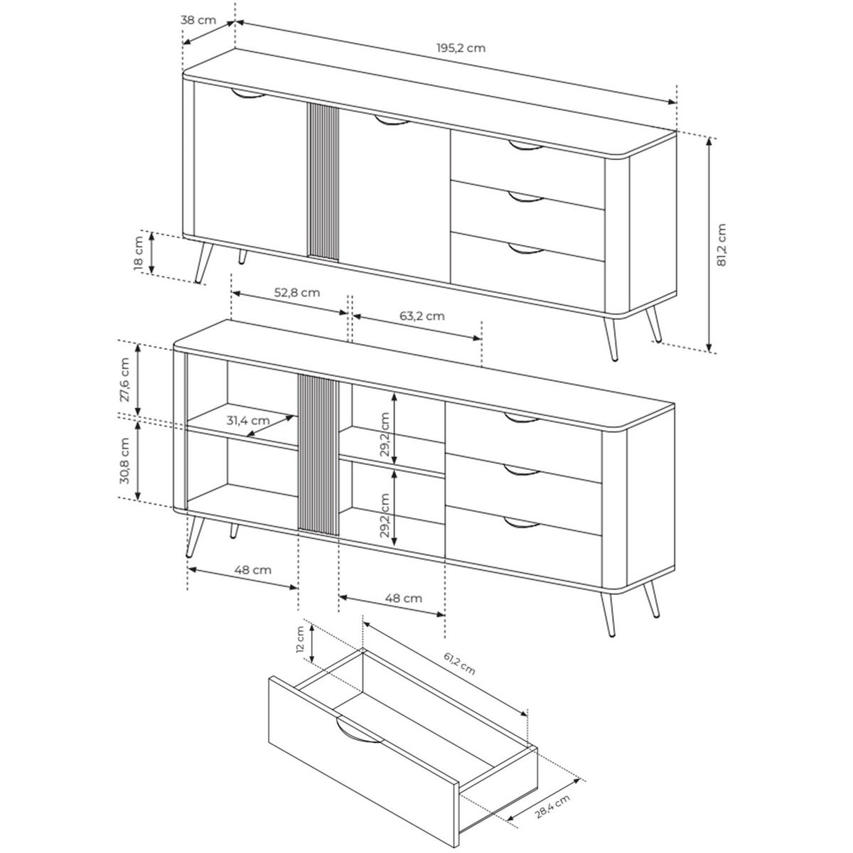 HIGHBOARD Veris dub Dunin 113 cm - čierna/tmavohnedá, kov/kompozitné drevo (195.2/81.2/38cm) - Selsey