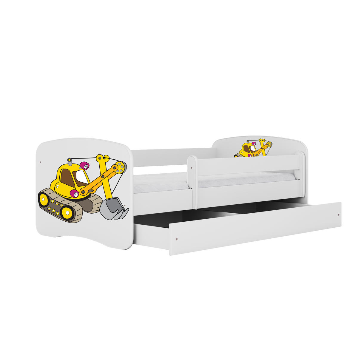 KINDERBETT Bagger mit Schublade 140/70 80/61/144 - Weiß, Holzwerkstoff (70/140cm) - RAUMHIRSCH FURNITURE