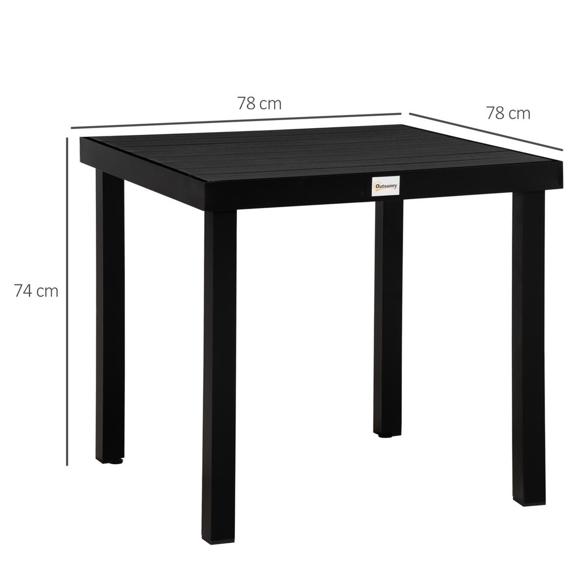GARTENTISCH 78x78x74 cm Schwarze mit Holzoptik & Aluminiumrahmen - Naturfarben, Metall (78/78/74cm) - Modfu
