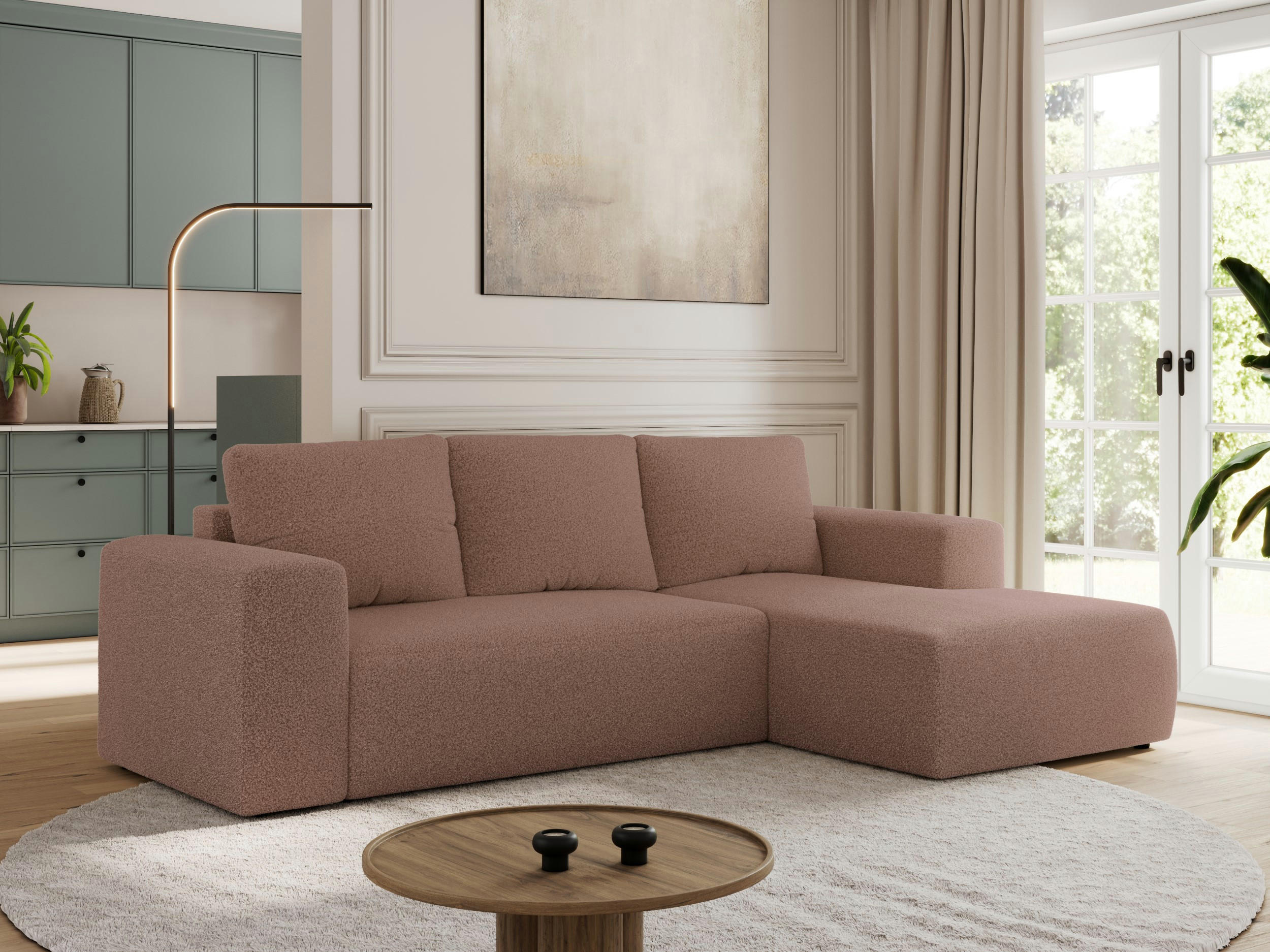 ECKSOFA TRENTINO L Rosa Boucle - Rechts - Schwarz/Rosa, Textil (164/266cm) - MKS