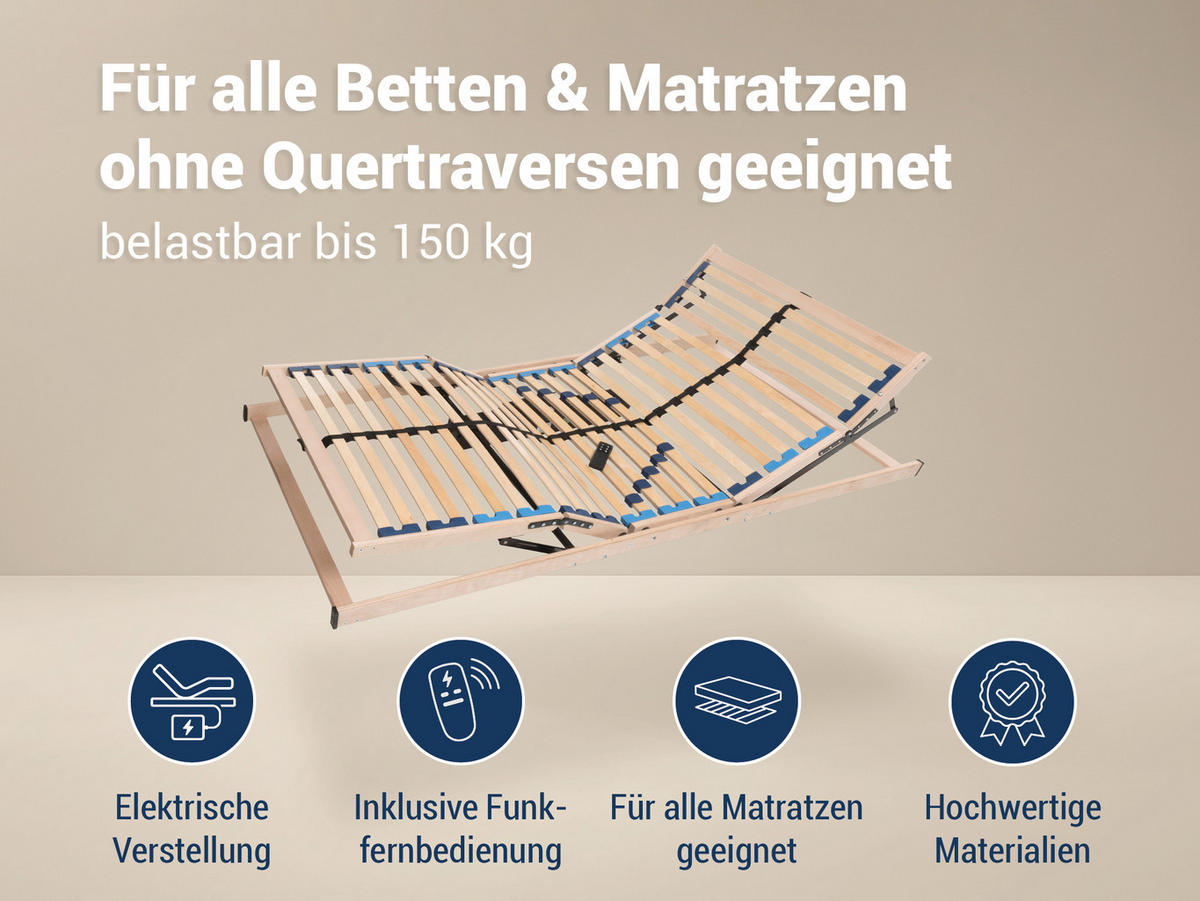 ELEKTRISCHER Lattenrost MAX1, NV Fertig montiert, Größe: 90x190 - Braun, Holz (90/190cm) - Betten-ABC