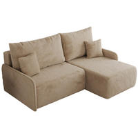 ECKSCHLAFSOFA ARPA L Beige Plüsch - rechts - Beige/Schwarz, Kunststoff/Textil (150/198cm) - MKS