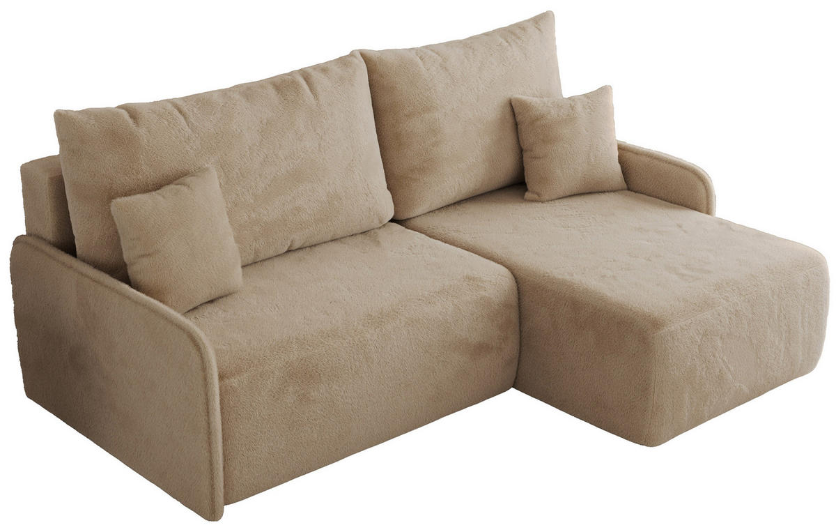 ECKSCHLAFSOFA ARPA L Beige Plüsch - rechts - Beige/Schwarz, Kunststoff/Textil (150/198cm) - MKS