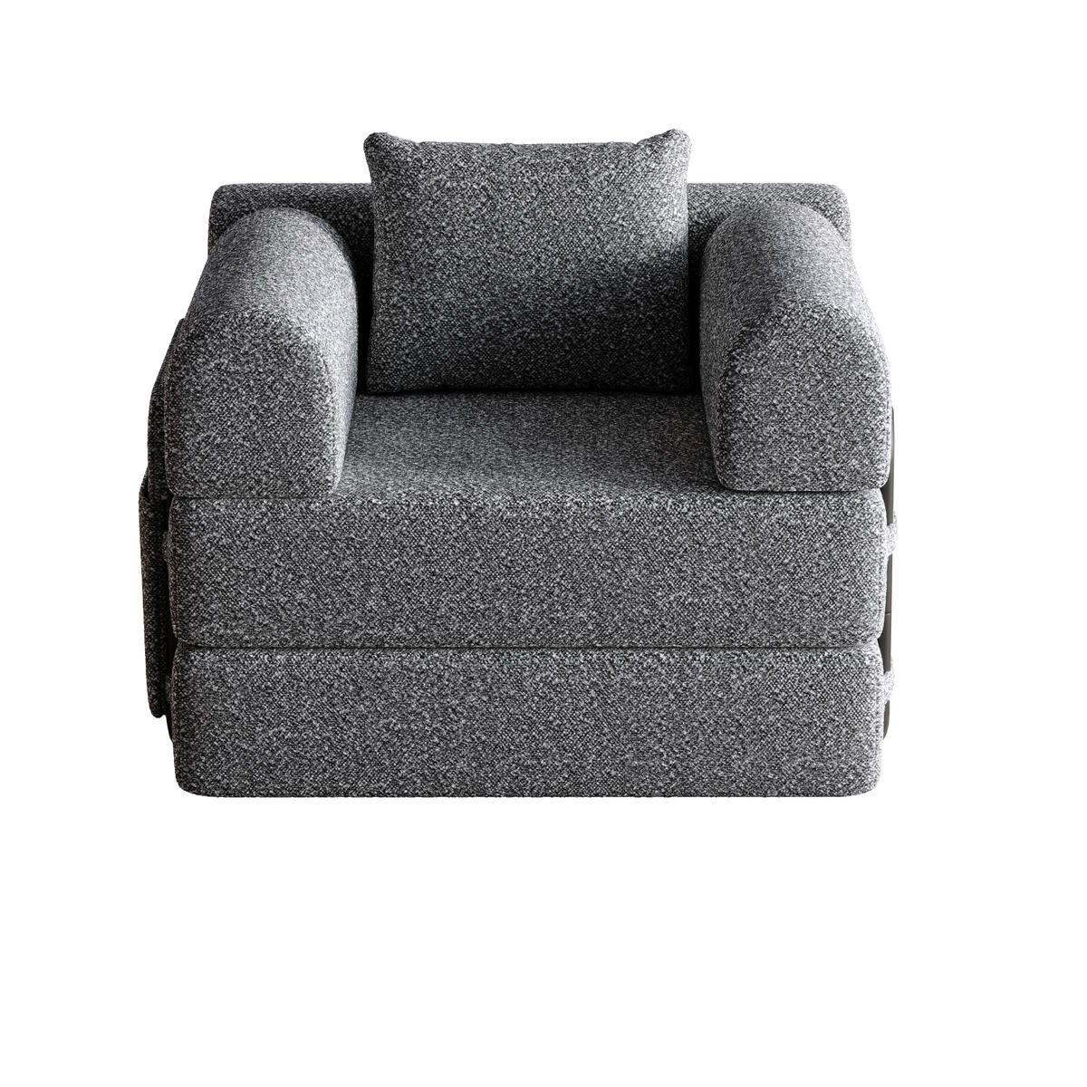 SCHLAFSOFA 2-in-1 mit Armlehnen-Ablagefach und Stahlrahmen grau Chenille 200/90/85 cm - Grau, Textil (94/49.5/94cm) - OKWISH