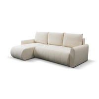 ECKSOFA Primo mit Schlaffunktion und Bettkasten in Cordstoff - Creme/Schwarz, Holz/Holzwerkstoff (245/143cm) - Ravio