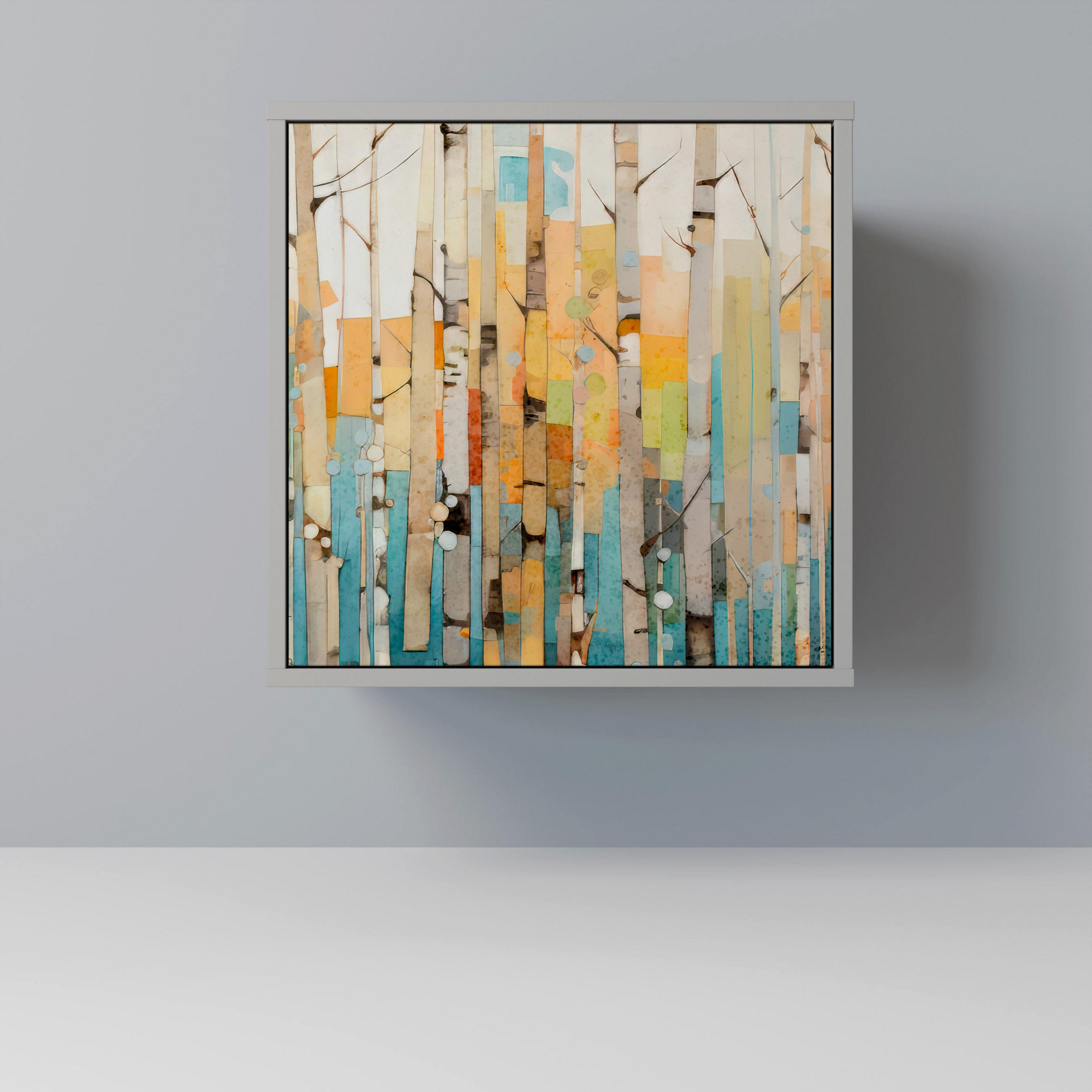 SIDEBOARD BIRCH KALEIDOSCOPE, Grau, 57,5x42x57,5 cm, Ohne Füße - Multicolor/Grau, Holzwerkstoff (57.5/57.5/42cm) - SpaceRebels