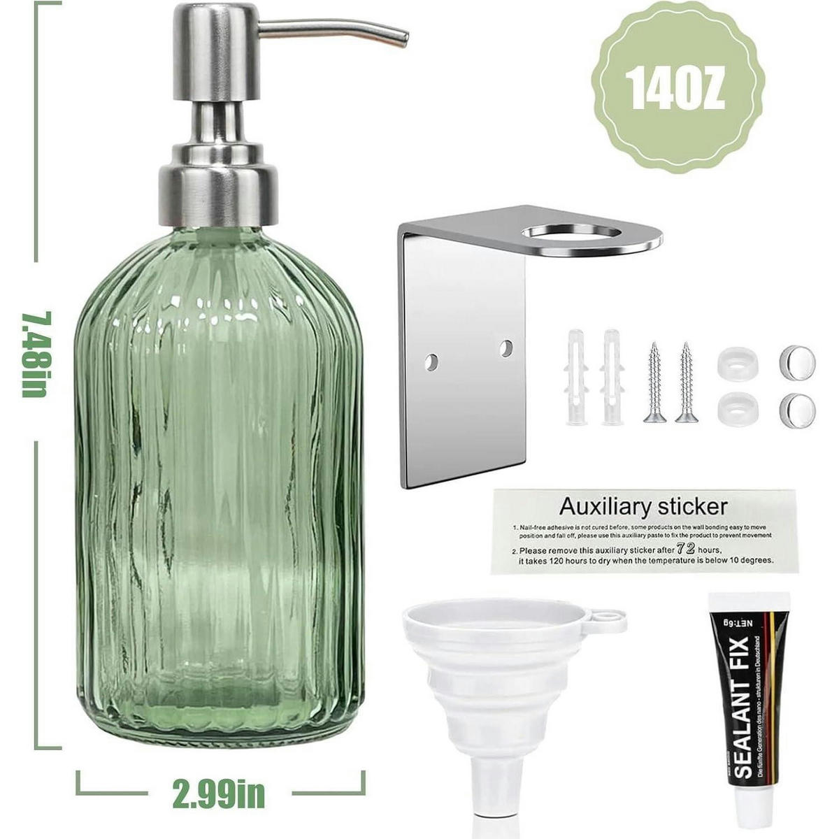 SEIFENSPENDER Wandmontage Grün Glas 400ml - Grün, Glas (8/19/8cm)