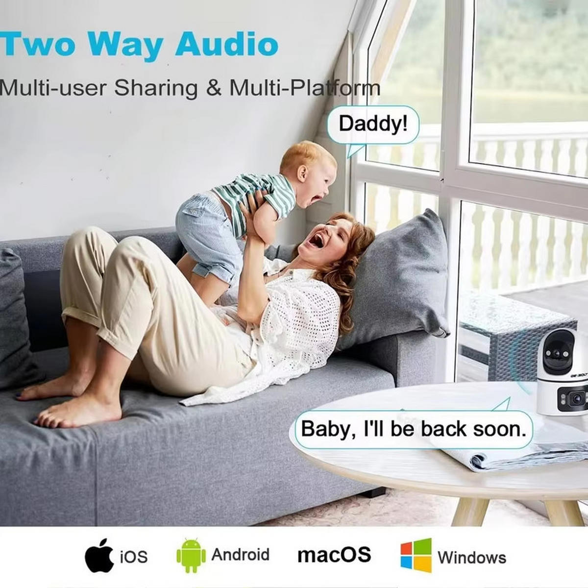 BABYPHONE Dual Lens WiFi Kamera 360° 2.4G 5G Bewegungserkennung Cruise - Weiß, Kunststoff - Kaket