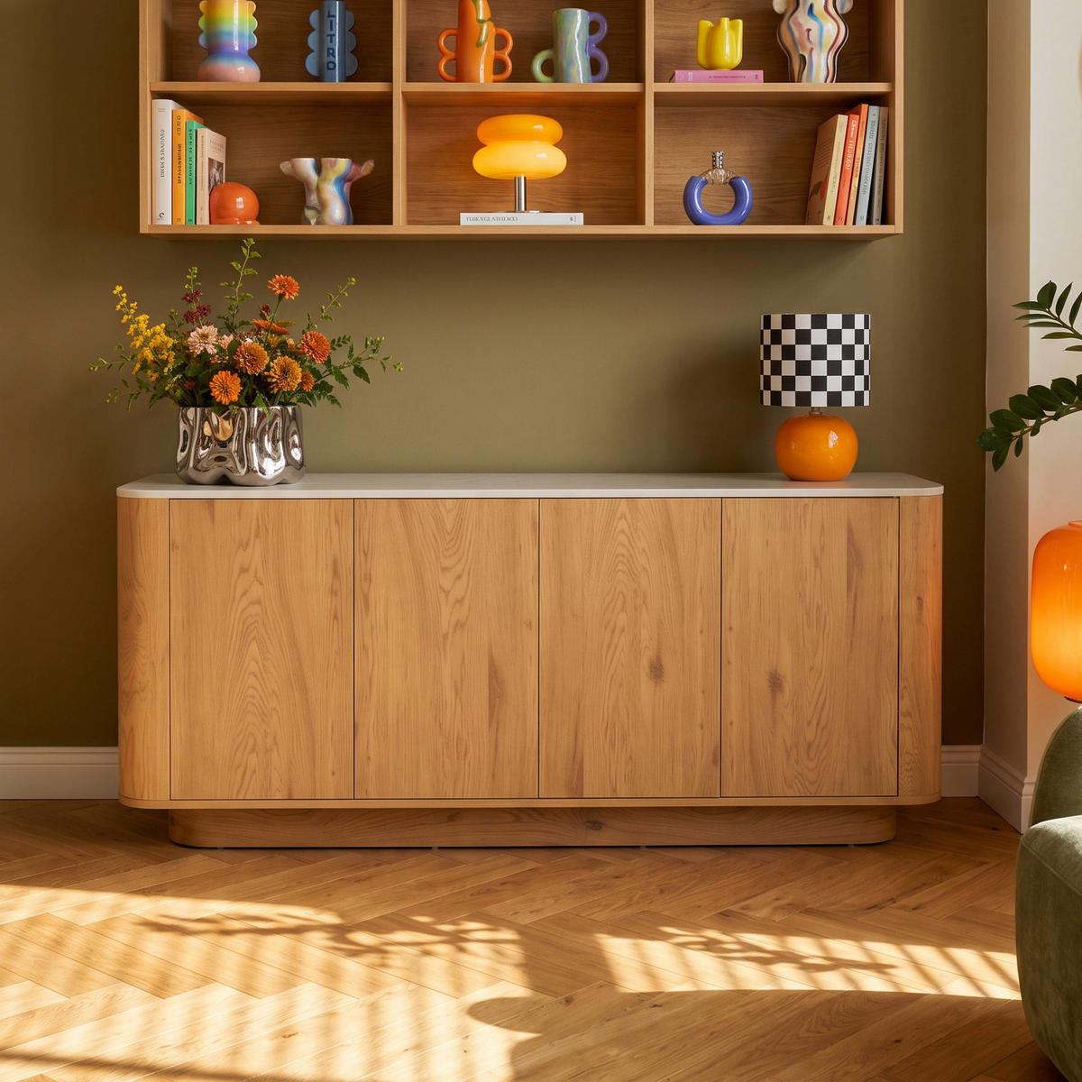 SIDEBOARD, helles Holz - Beige, Holz (180/75/40cm) - Oviala
