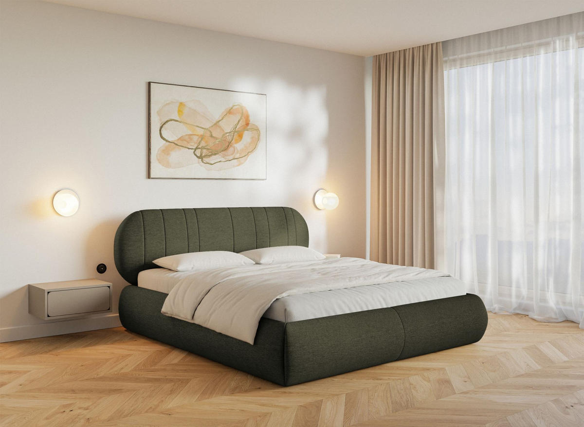 POLSTERBETT Asmelio Khaki 160x200 cm - Grün, Holz/Textil (160/200cm) - Selsey