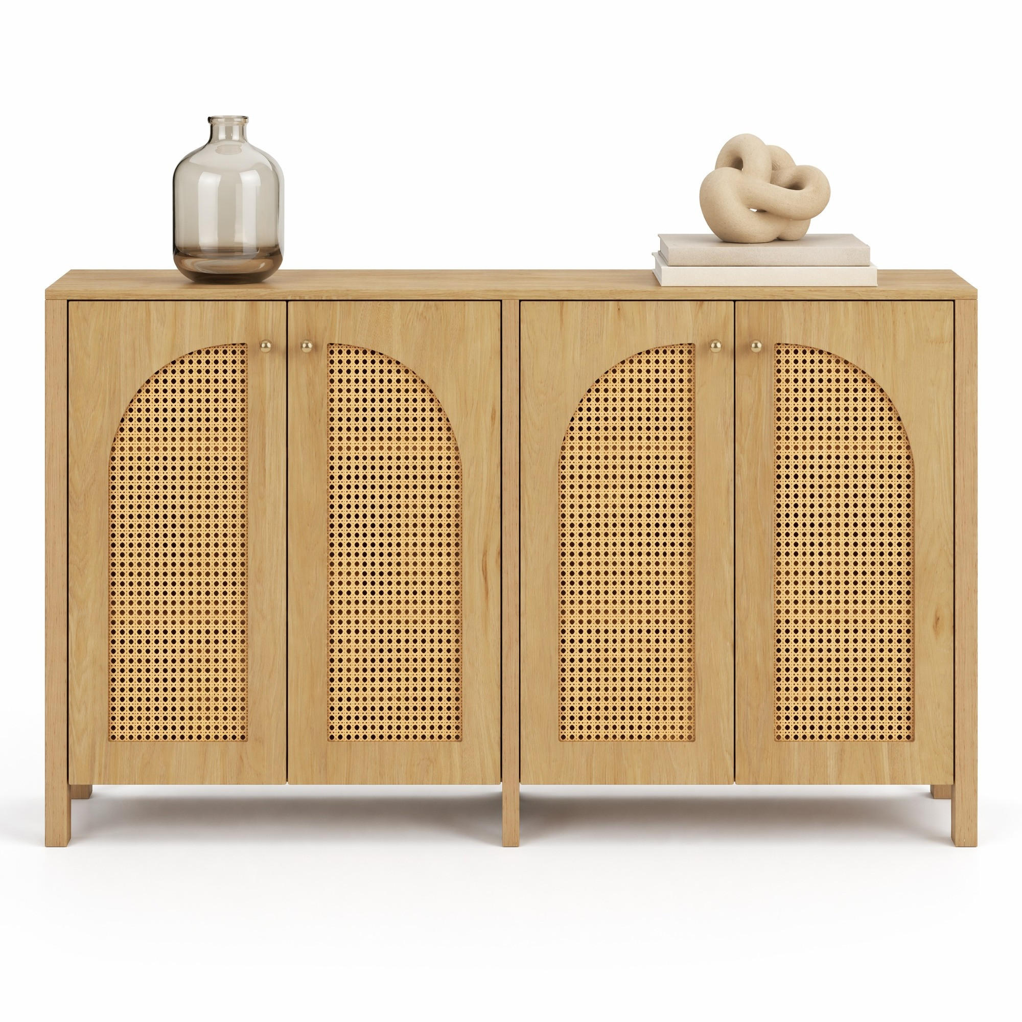 SIDEBOARD in Naturfarben Anrichte mit 4 Rattantüren für Esszimmer, Küche und Wohnzimmer, B145/T80/H40 cm - Naturfarben, Holzwerkstoff/Metall (145/80/40cm) - STILVORA