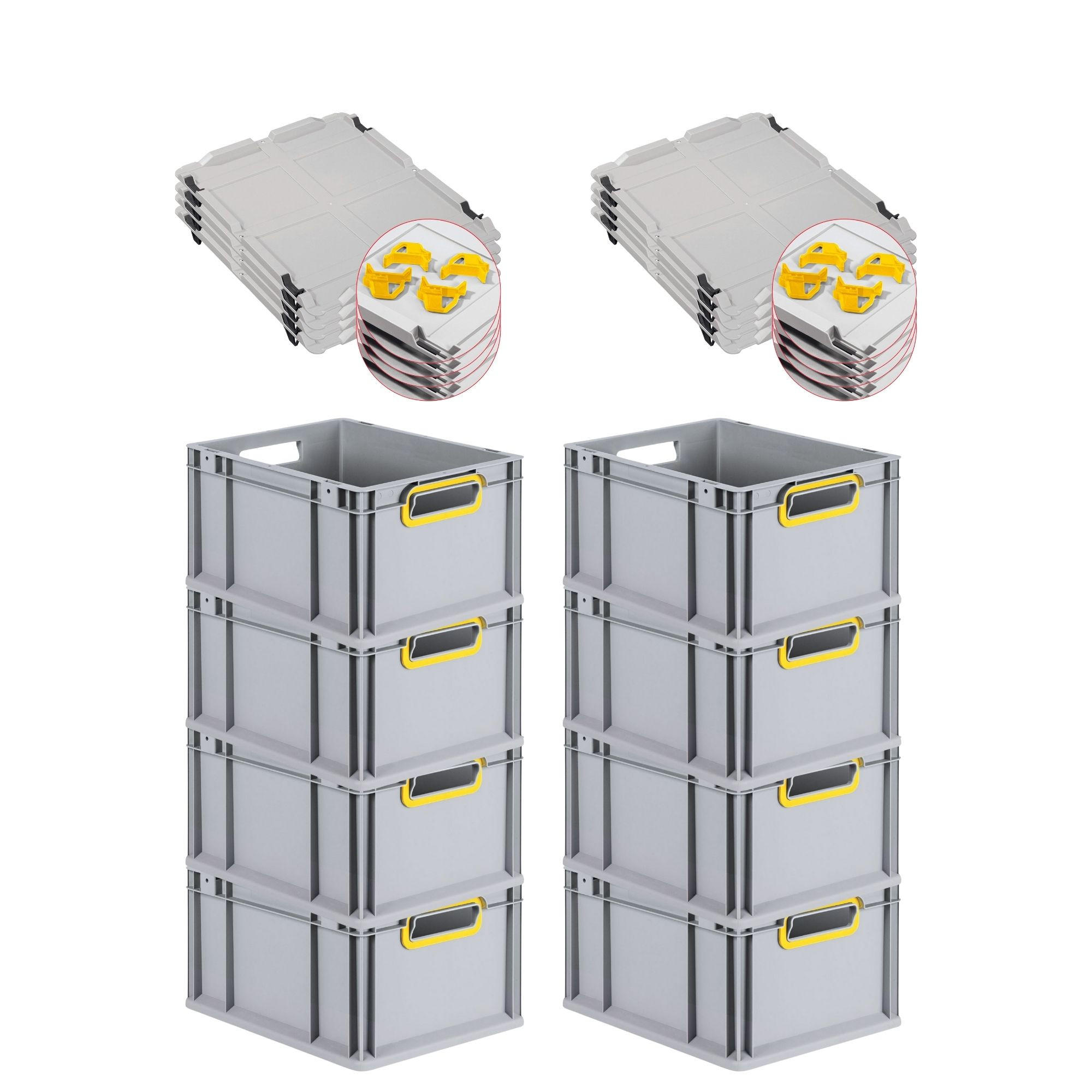 EUROBOX 8x Nextgen Color Mit Auflagedeckel 22x30x40cm Griffe Gelb Offen - Gelb, Kunststoff (30/22/40cm) - PROREGAL