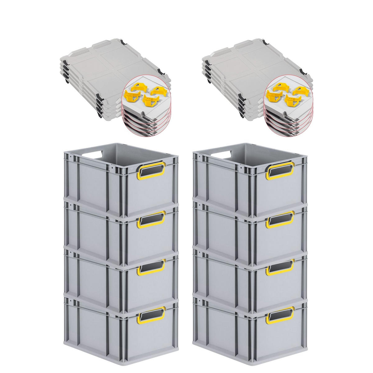 EUROBOX 8x Nextgen Color Mit Auflagedeckel 22x30x40cm Griffe Gelb Offen - Gelb, Kunststoff (30/22/40cm) - PROREGAL