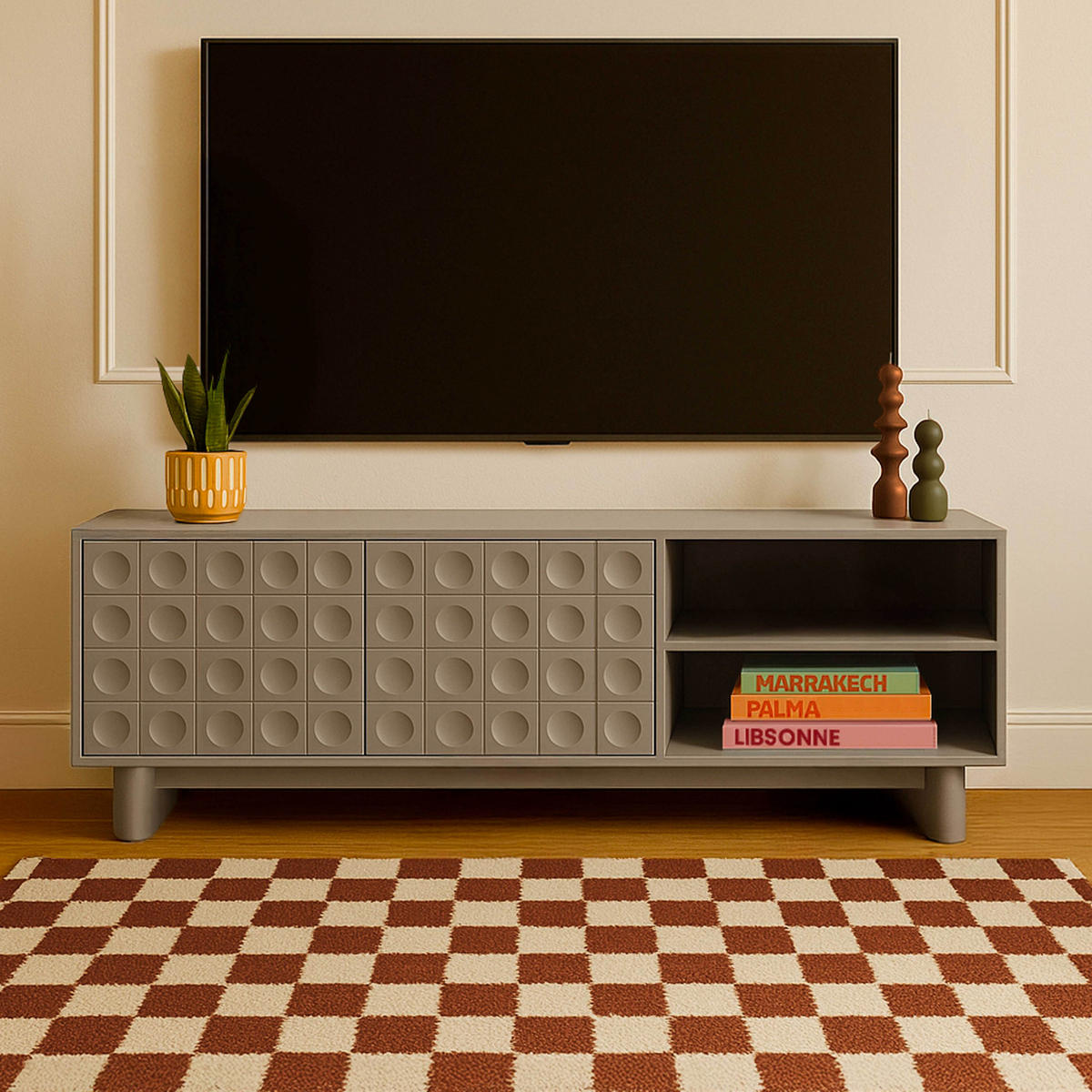 TV-SCHRANK, Beigefarbe - Beige, Holz (40/58/160cm) - Oviala