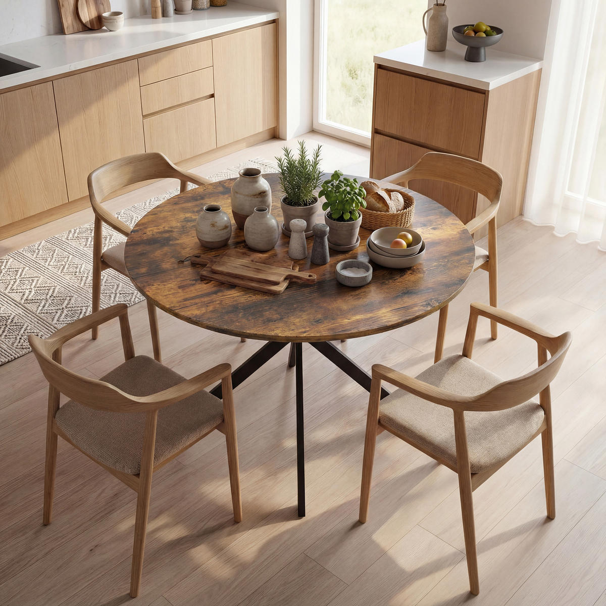 ESSTISCH rund Dunkelbraun 120/120/75 cm - Braun, Metall (100/100/75cm) - HOMCOM