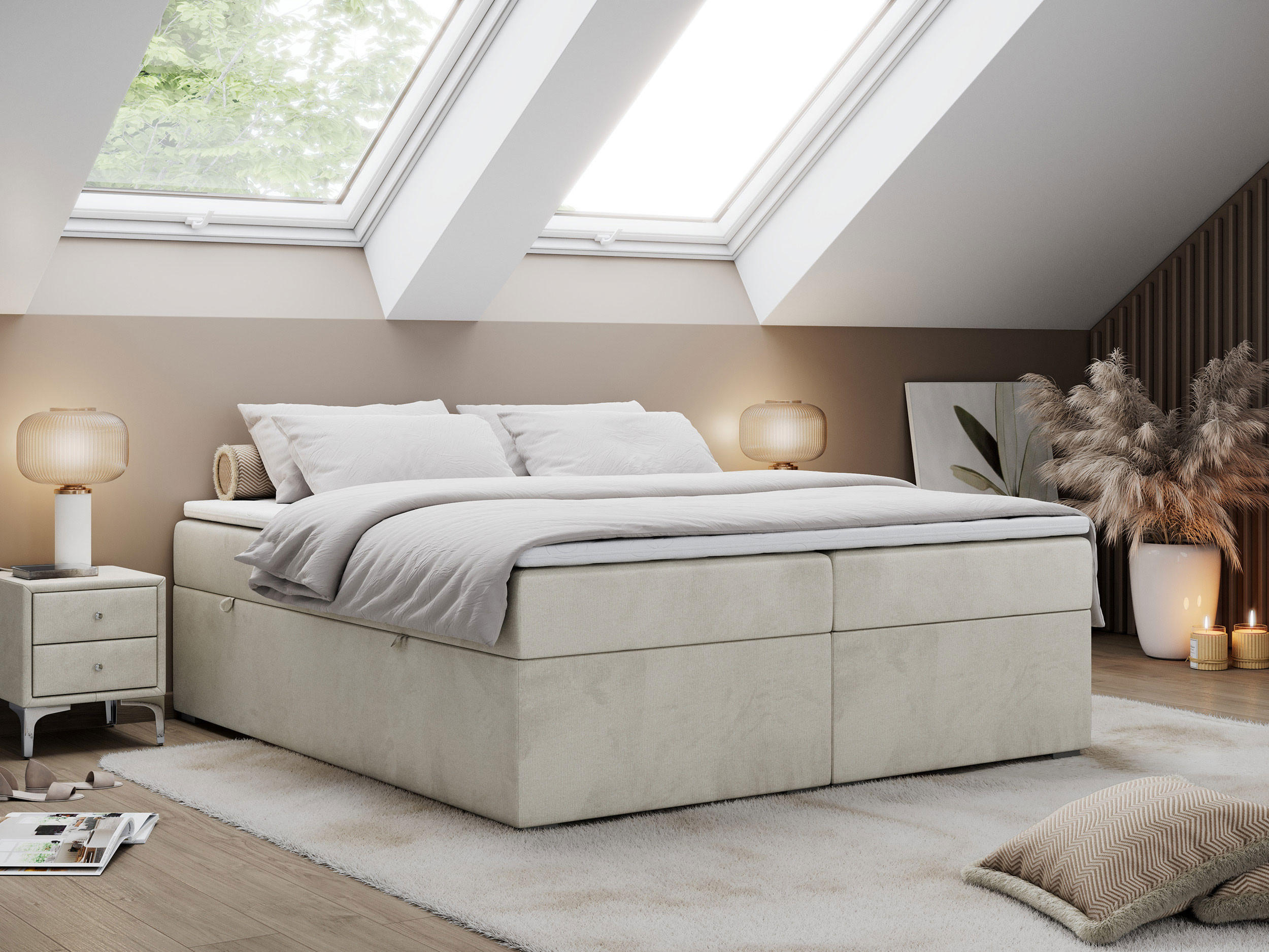 BOXBETT BESS 140/200 Beige Velvet - H3 - Beige, Holz/Textil (140/200cm) - MKS