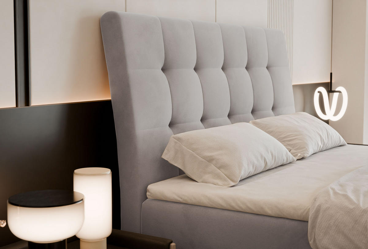 BOXBETT 180x200 cm mit Topper - Hellgrau, Textil (180/200cm) - Idohome