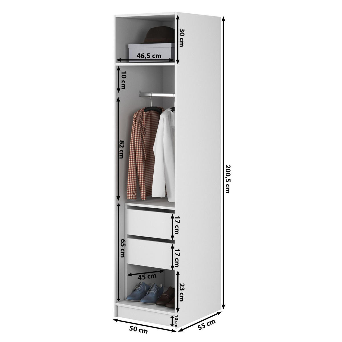 KLEIDERSCHRANK Moonir Schwarz 50 cm - Goldfarben/Schwarz, Holzwerkstoff/Metall (50/200.5/57cm) - Selsey