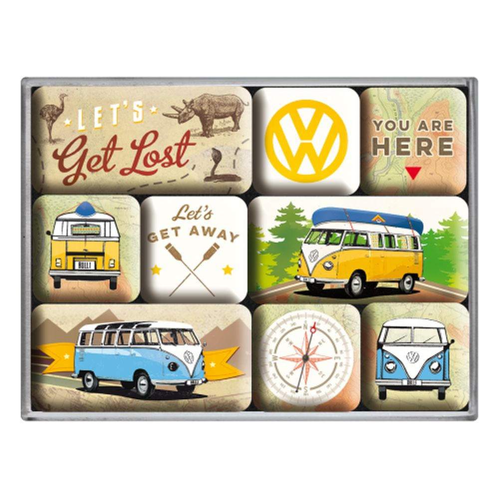 MAGNETSET 9-teilig Volkswagen VW Bulli Let's Get Lost - Multicolor, Metall (9/7/2cm) - Nostalgic-Art