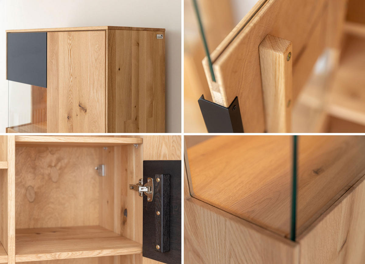 WOHNWAND Tirano 3er-Set Eiche Natur / Schwarz / Hirnholz - Eichefarben/Multicolor, Holz/Metall (437/147/39cm) - Feldmann-Wohnen