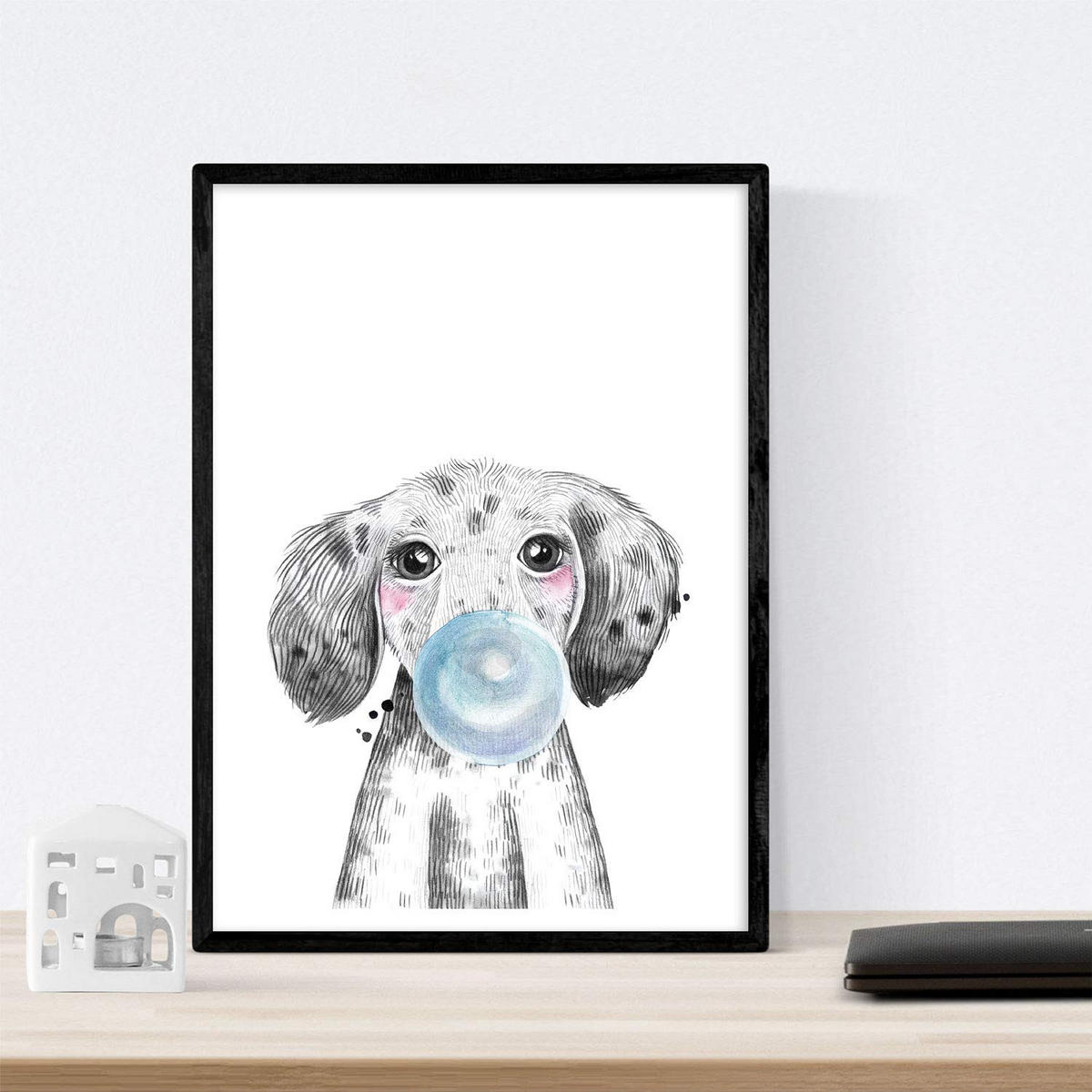 POSTER Set Mit 6 Tiere Babys Mit Kaugummi Schweinelefant Kaninchen Kuh Zorro Hund A3 Rahmenlos - Klar, Papier (29/3cm) - Nacnic