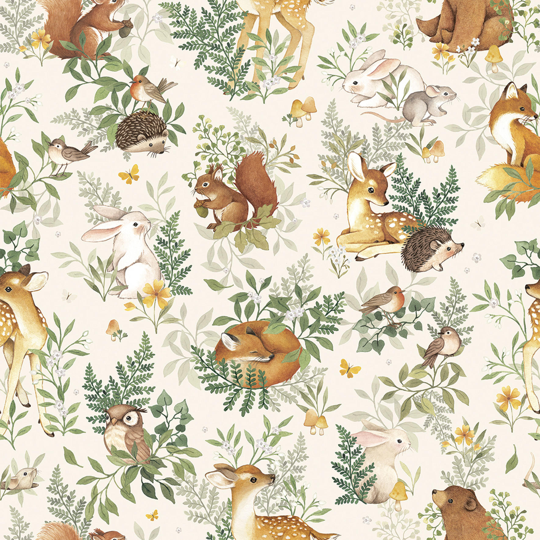 VLIESTAPETE Forest, Waldtiere 50cm x 10m, beige - Beige, Papier (50/1000cm) - Lilipinso