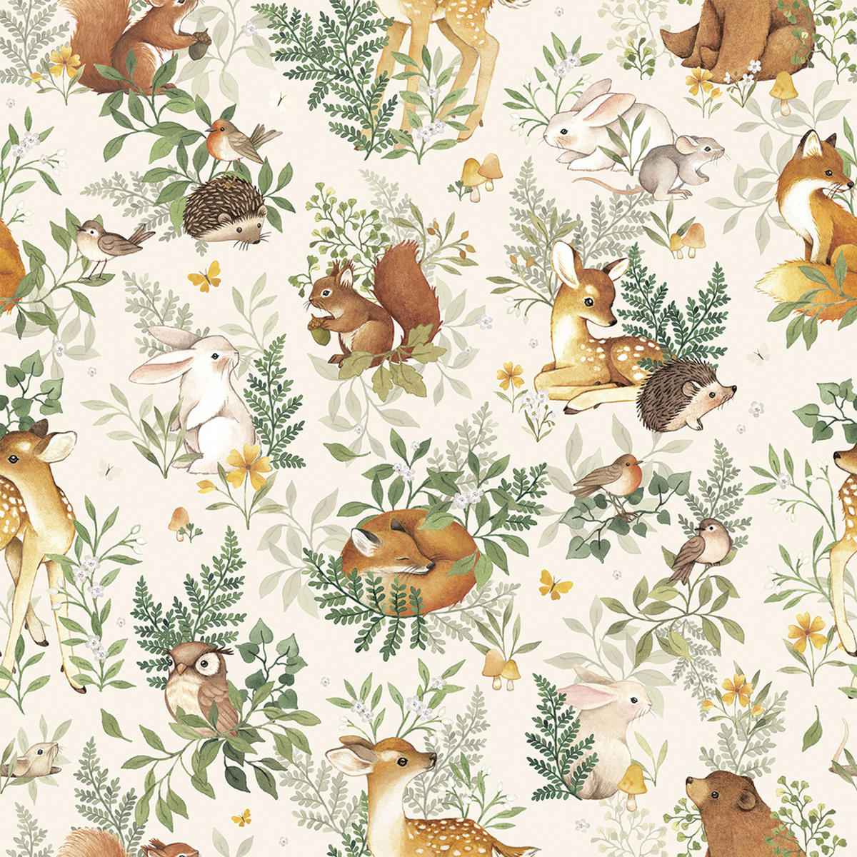 VLIESTAPETE Forest, Waldtiere 50cm x 10m, beige - Beige, Papier (50/1000cm) - Lilipinso