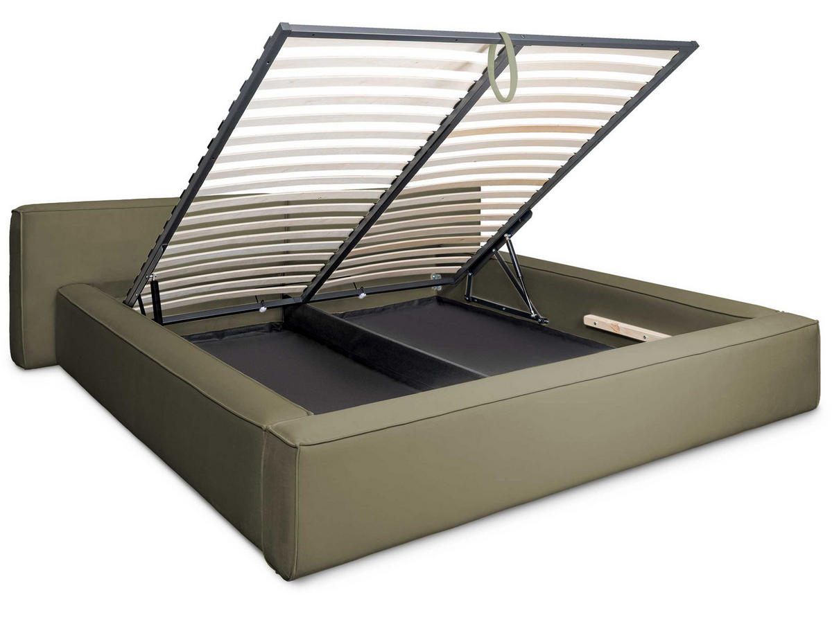 POLSTERBETT Jodie XL Low Olive 160/200 cm Samt mit Bettkasten - Olivgrün, Textil/Metall (160/200cm) - wonello